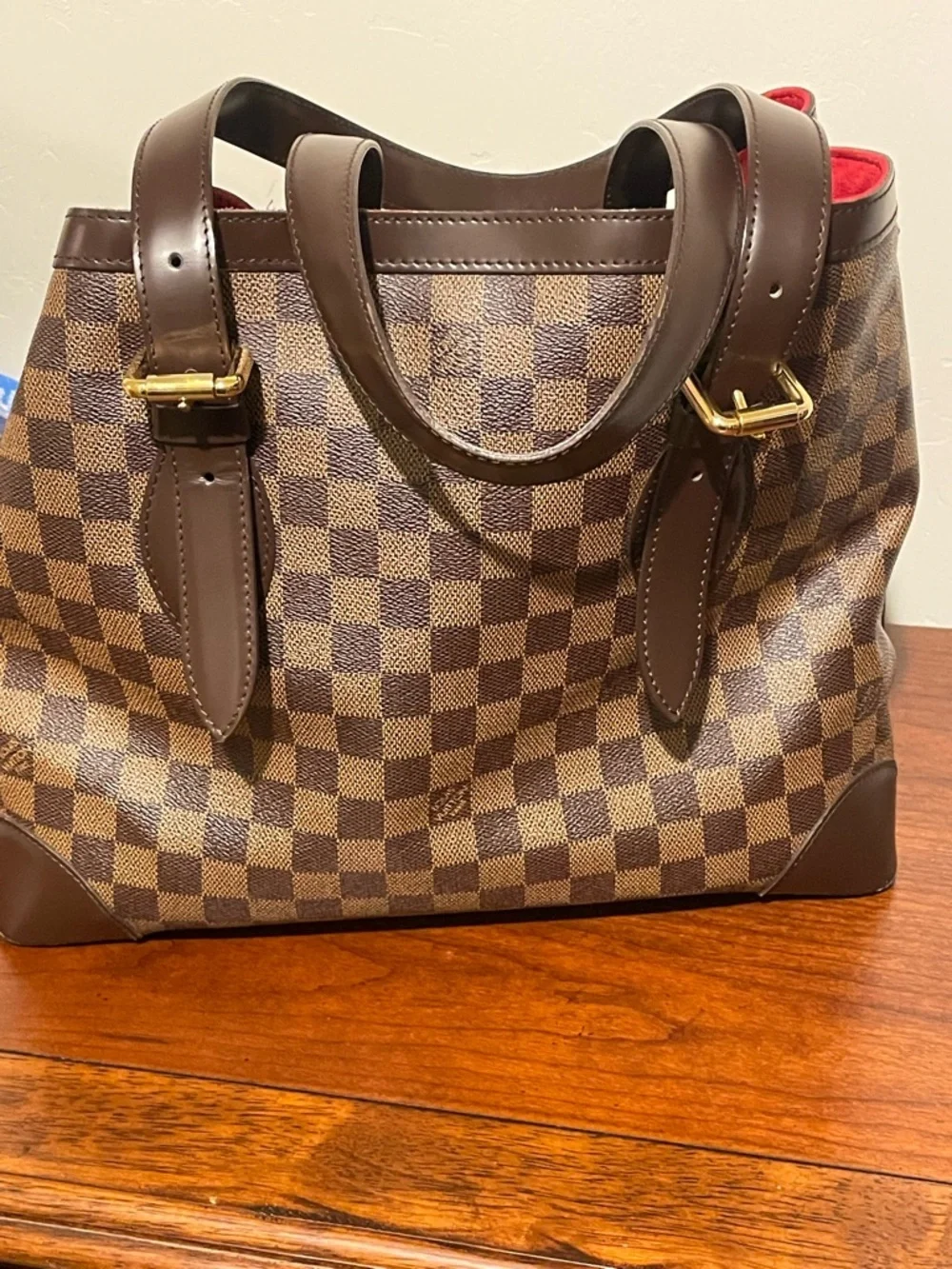 Louis Vuitton Brown Checkered Tote with Gold Plaque - Picture 4 of 8